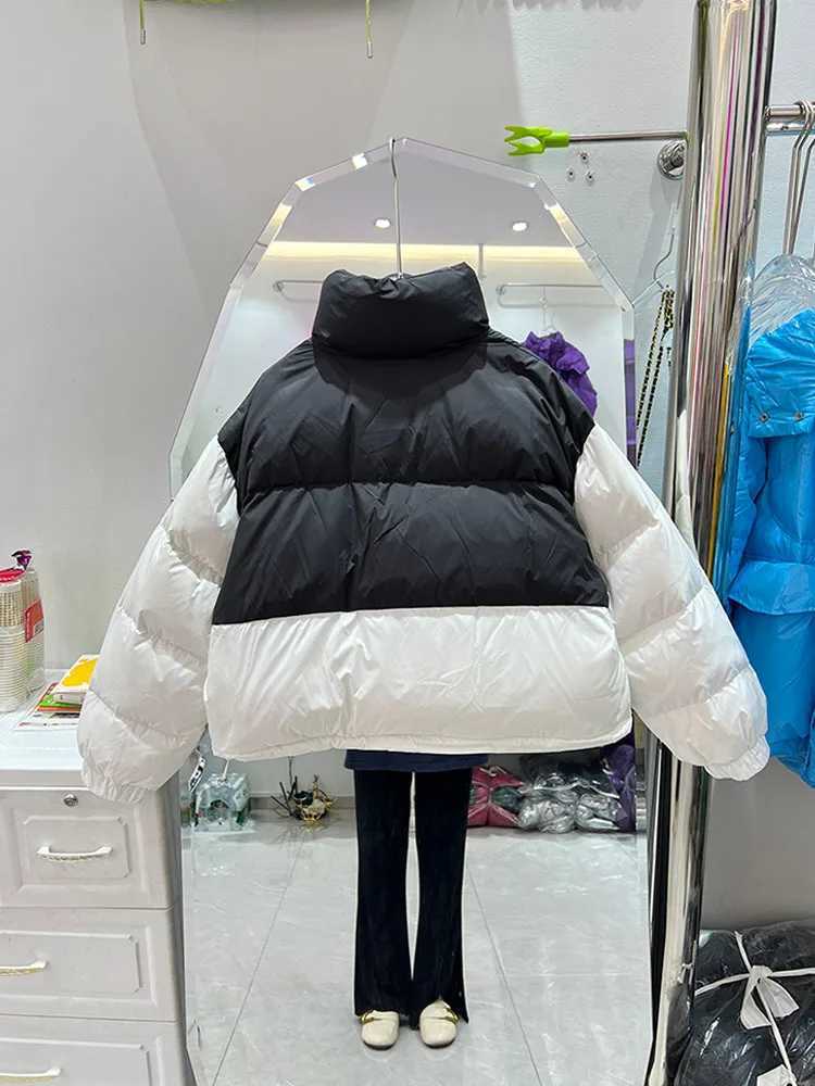 Women's Down Parkas New Down Jacket Womens Stand Collar Korean Fashion White Duck Down Coat Outerwear Long Slve Casual Camperas De Mujer Y2408245