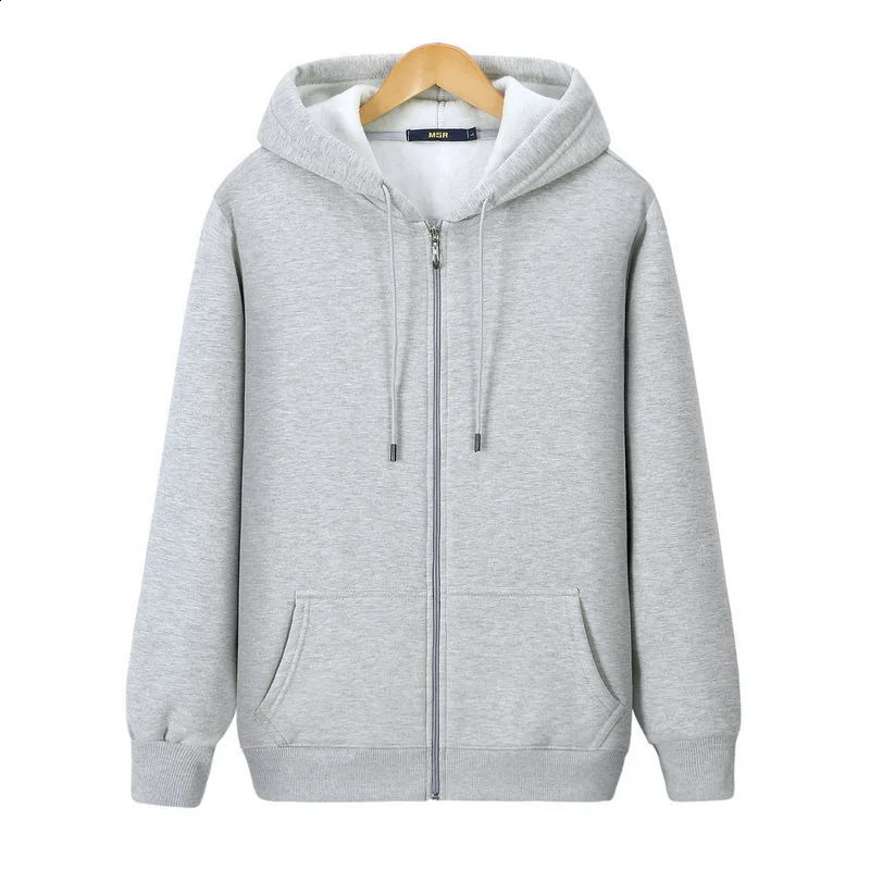 mens sweater autumn and winter wool thick hoodie solid color casual sports zipper cardigan 240823