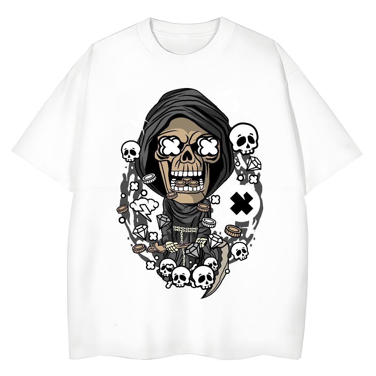 Soft T-Shirts for Men 230g 100% Cotton skull Home Outdoor Oversized 4XL Breathable Short Sleeve Men Clothes T-Shirt Fashion Casual Tops