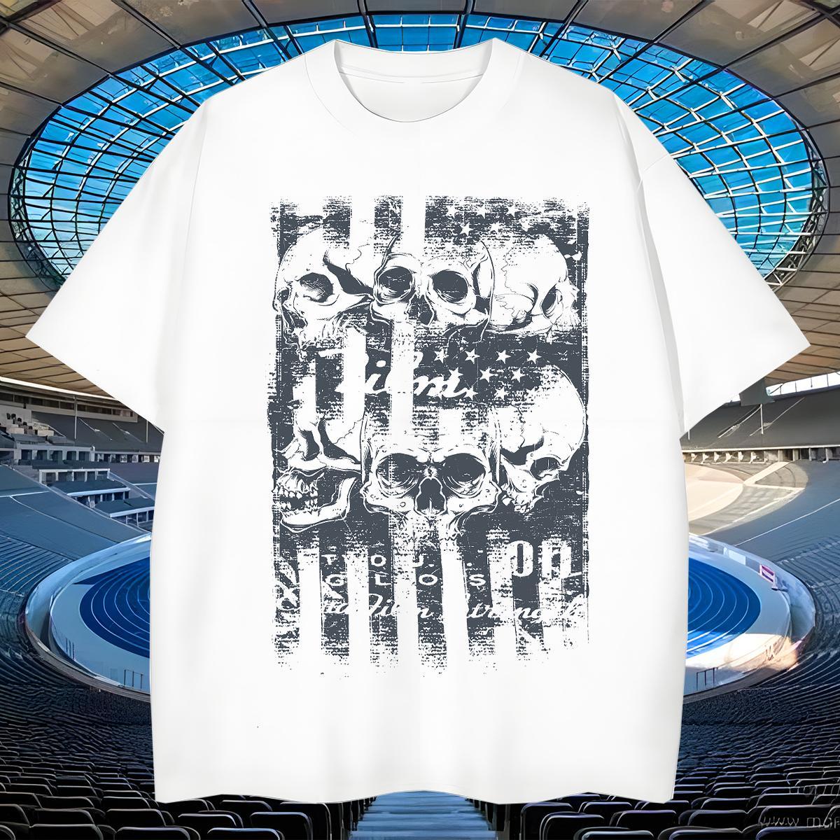 Loose Mens T Shirts 230g 100% Cotton skull Casual Daily Wear DIY Round Neck Short Sleeve Men Tops Tees Fashion Casual Tops Shirt