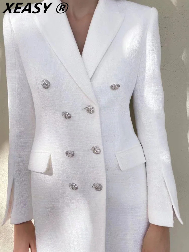 XEASY Elegant Dresses For Women White Dress Mini Womens Clothing Vintage Suit Dress Long Sleeve Tweed 240824