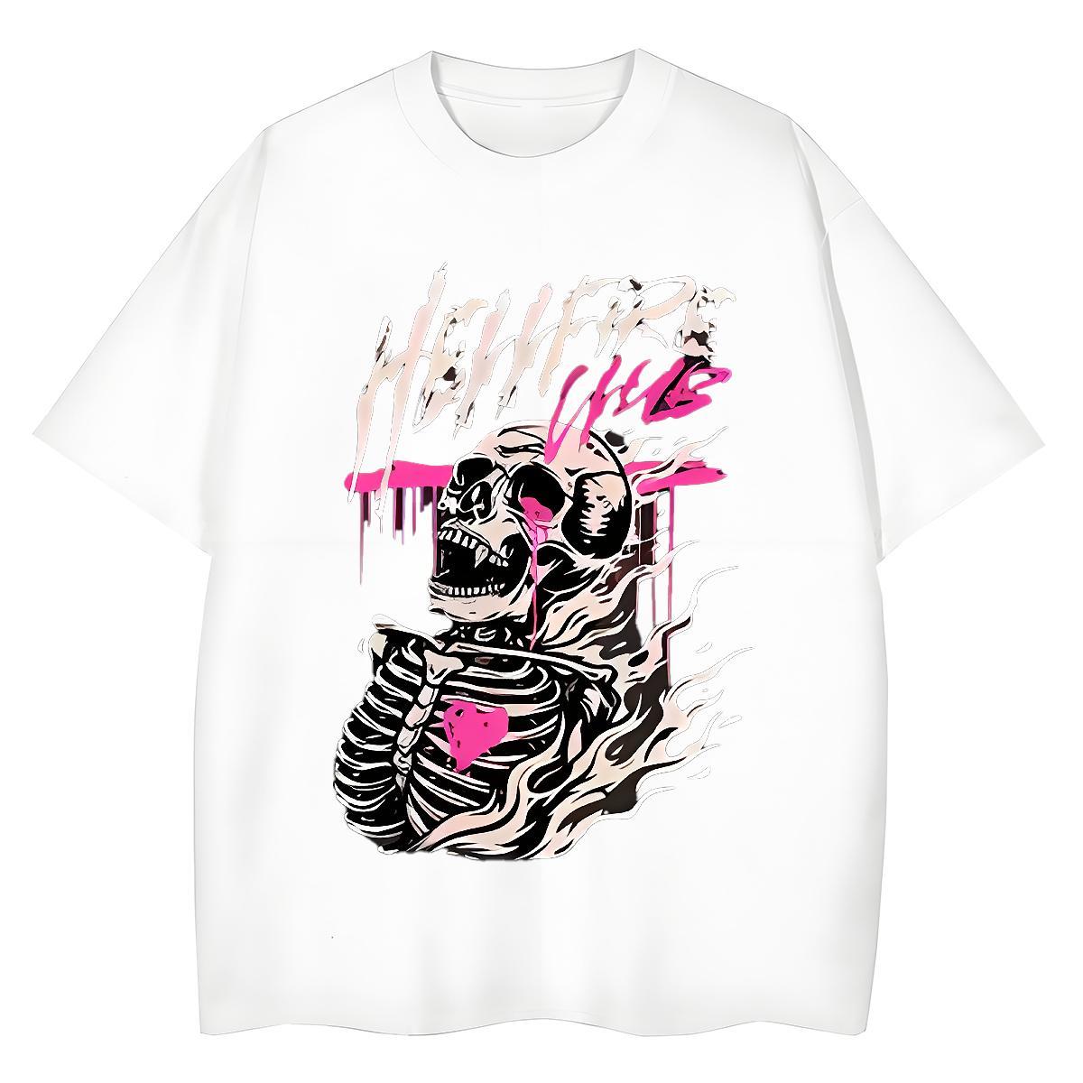 Soft T-Shirts for Men 230g 100% Cotton skull Home Outdoor Anime Print O Neck Short Sleeves Tshirts Classic Casual Tops