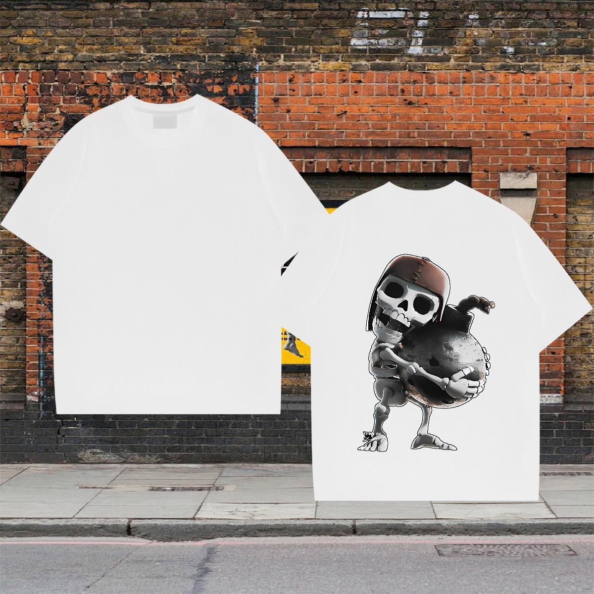 Loose Fit T-Shirts for Men 230g Pure Cotton skull Street Wear Custom Printed Breathable Short Sleeve Mens Tshirts 2024 Clothes