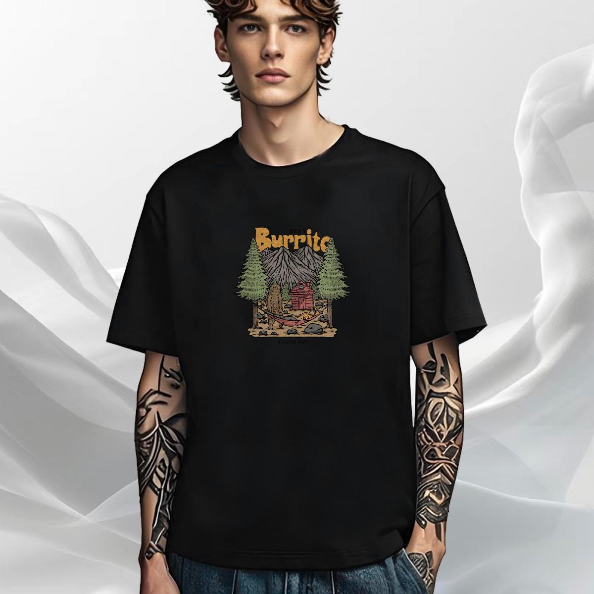 Comfortable Mens T Shirts 230g Cotton mountains Spring Summer Cartoon Print Breathable Short Sleeve Tshirt for Man Woman Classic Casual Tees