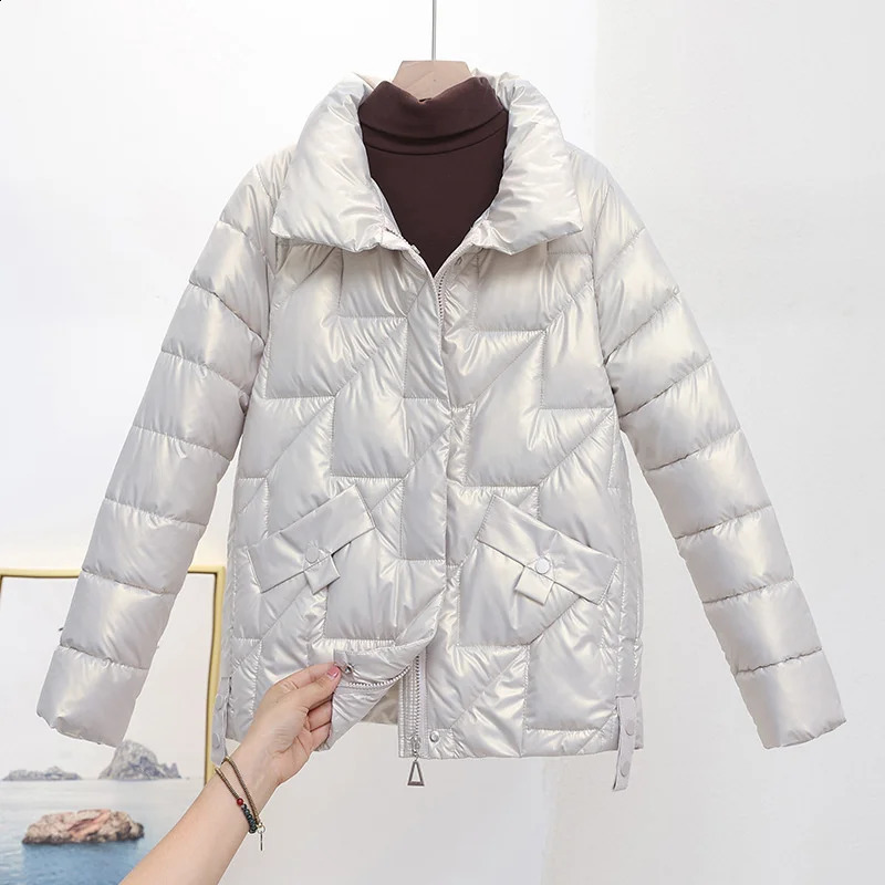 Womens jacket winter Parkas womens glossy down cotton stand collar casual warm Parka short 240823