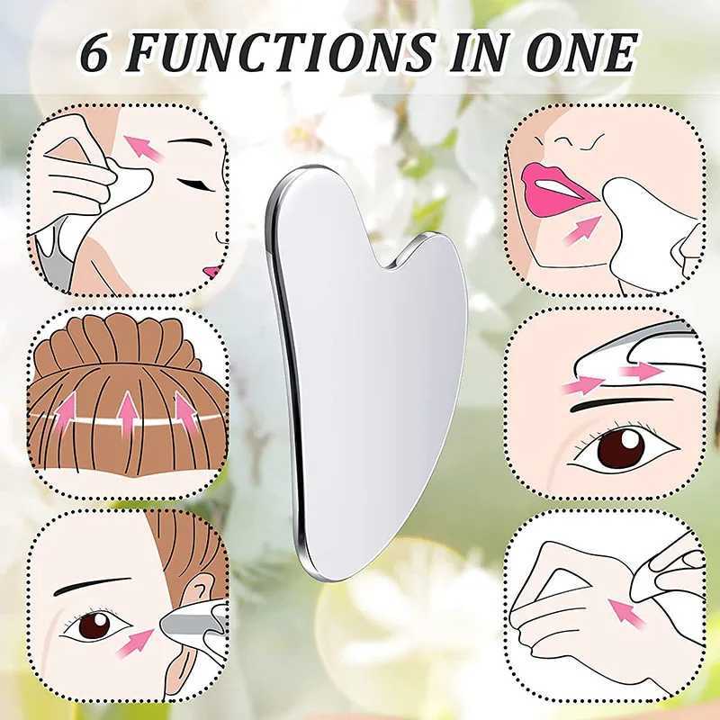 Facial Stainless Steel Scraper Massage Gua Sha Tool Face Lift Anti-Aging Skin Tightening Cooling Metal Contour Reduce Puffiness CL240824