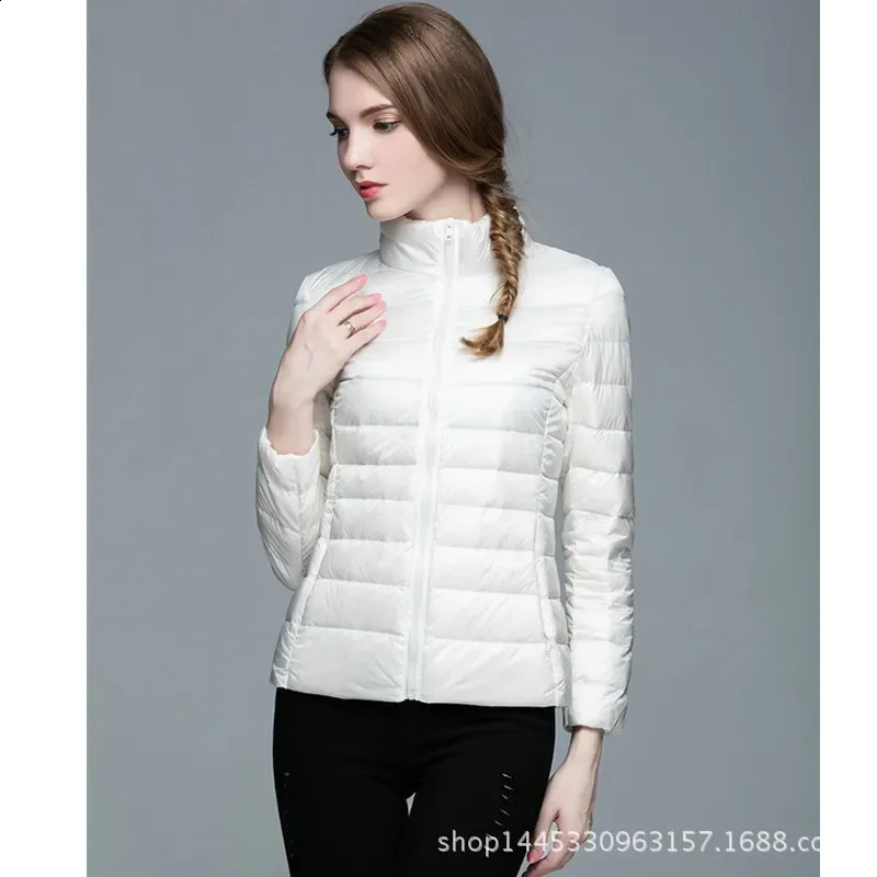 Fashionable winter autumn womens long sleeved white duck down jacket casual windproof hooded 240823