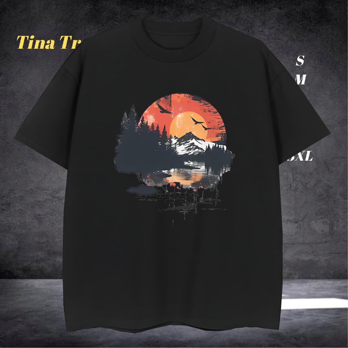 Classic T-Shirts for Men 230g Pure Cotton mountains Beach Oversized Short Sleeve Soft Men Tops Tees Stylist Clothes