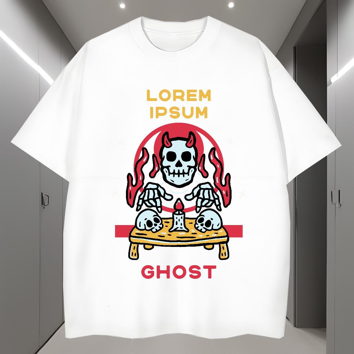 Loose Mens T Shirts 100% Cotton 230g skull Hip Hop Custom Print Plus Size Short Sleeve O-Neck Men Tops Tees Factory Direct Tee Shirt