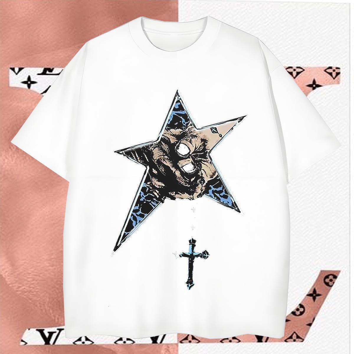 Brand T-Shirts for Men 230g Pure Cotton The Cross Hip Hop Street Black White O Neck Short Sleeves Men Tops Tees Classic Polos