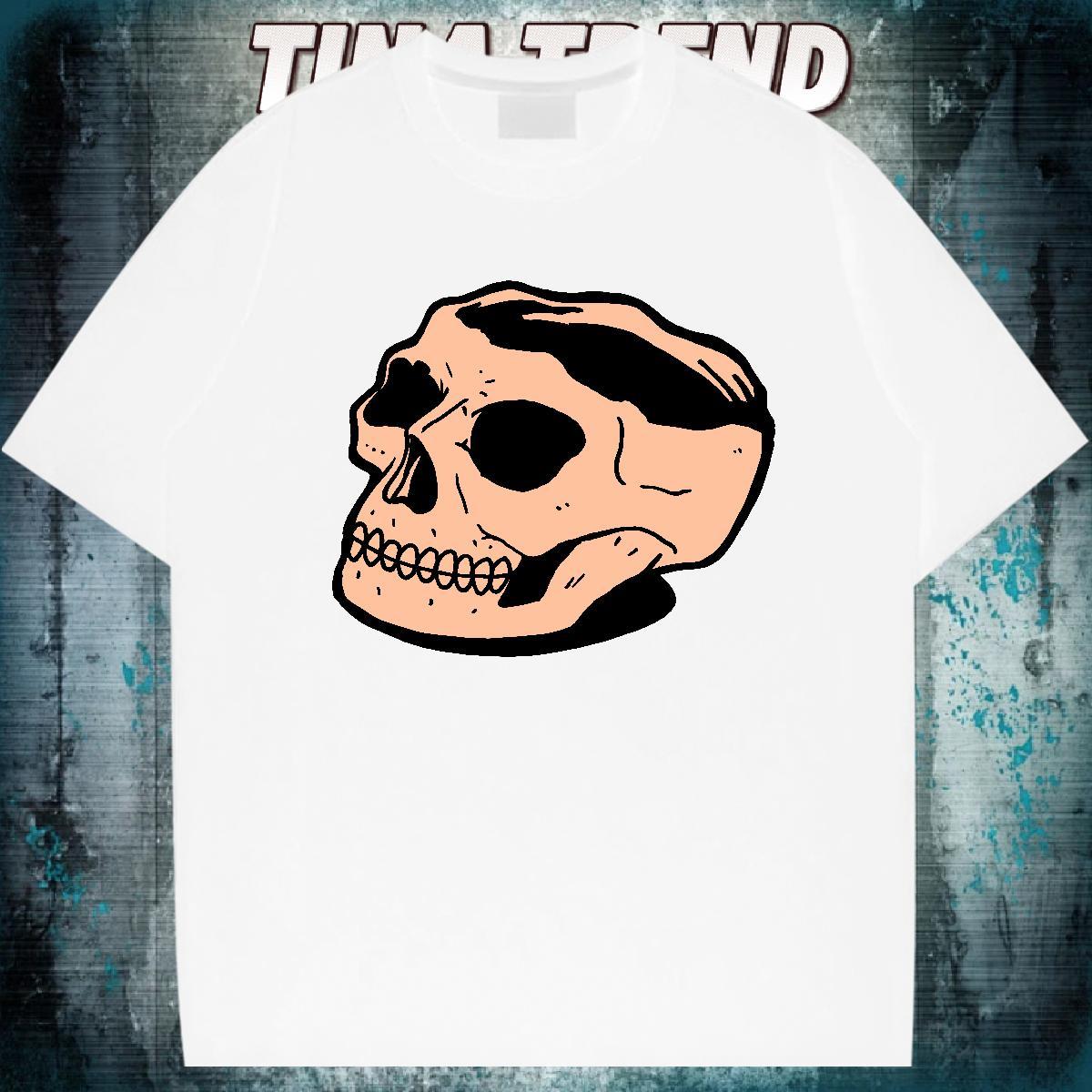 Brand T Shirt For Man 230g Cotton skull Hip Hop Street Custom Anime Breathable Crew Neck Tshirts Fashion Tops