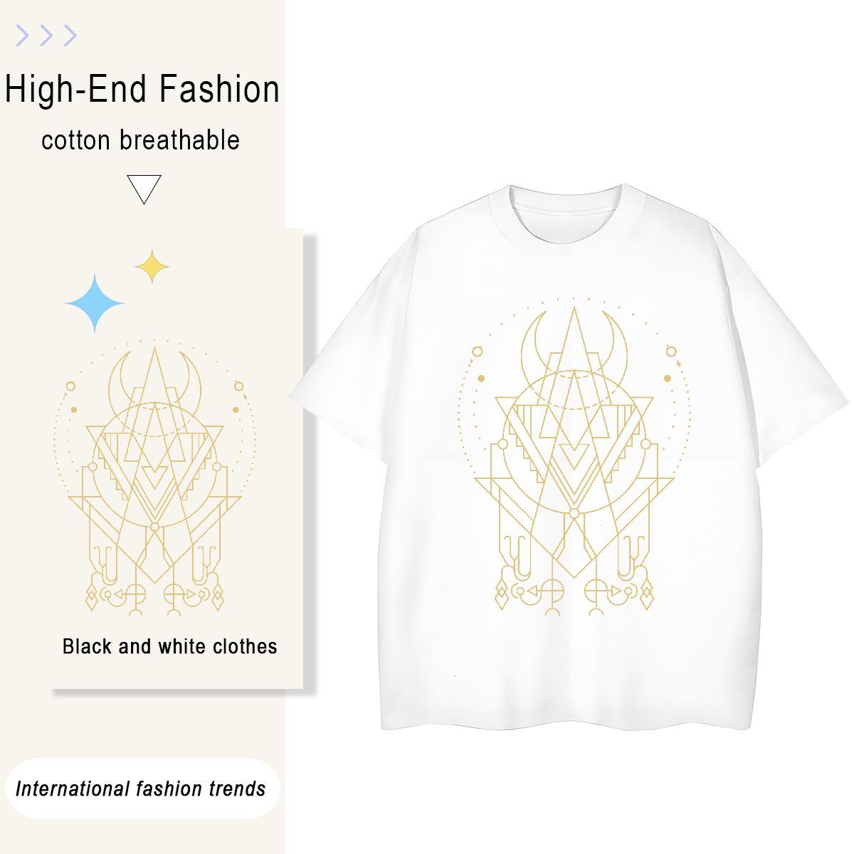 Wholesale Lady T shirt 230g Cotton Geometric line Street Wear T-Shirts Crew Neck Oversized L-4XL Top Tees