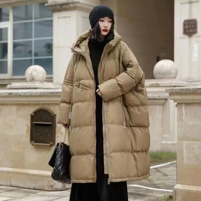 Womens oversized inflatable jacket thick and warm white duck down Korean hooded loose parkour autumnwinter 240823