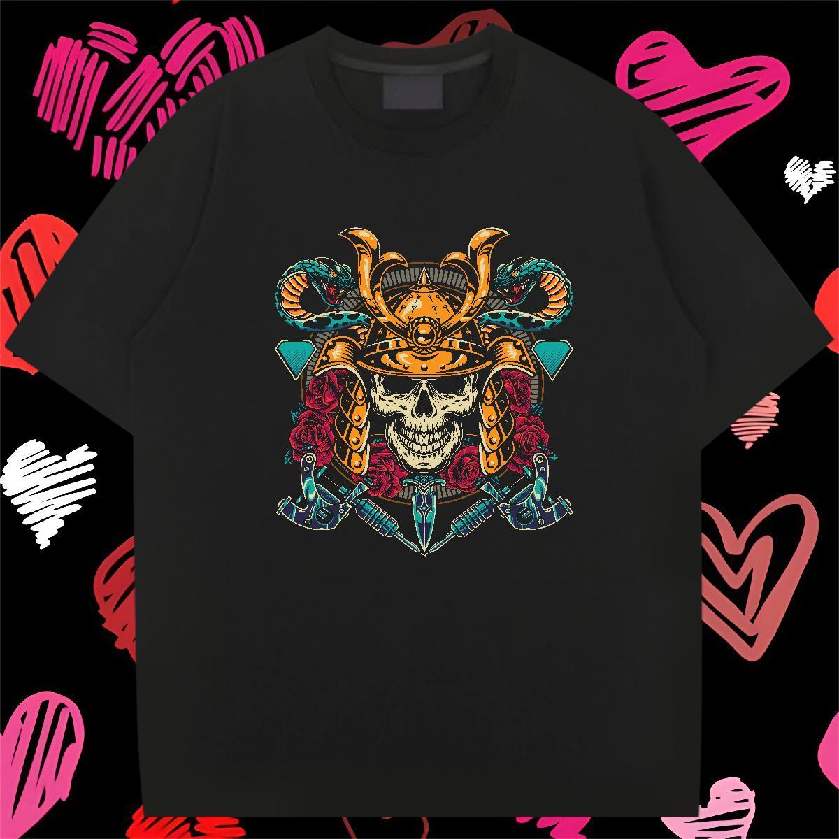 High Quality T Shirt For Man 230g Cotton skull Street wear Hip Hop Custom Printing Round Neck Short Sleeve Couples T Shirts Fashion Tees Shirts