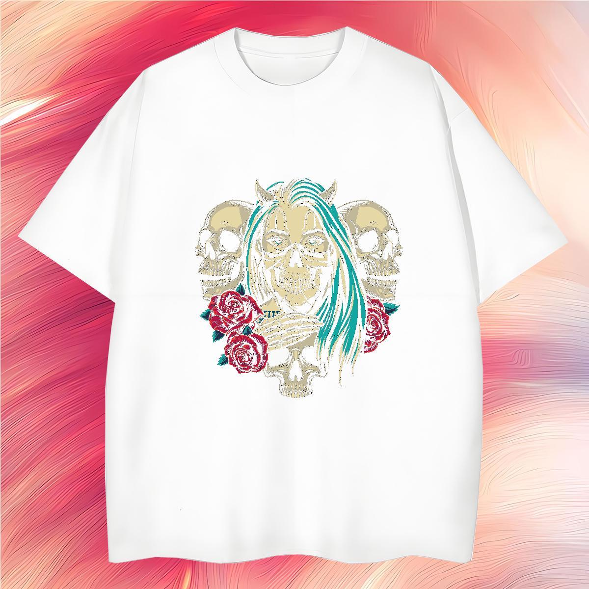 Classic T-Shirts 230g Pure Cotton skull Street Wear Floral Print Short Sleeve O-Neck Tshirt for Man Woman 2024 Designer Clothes