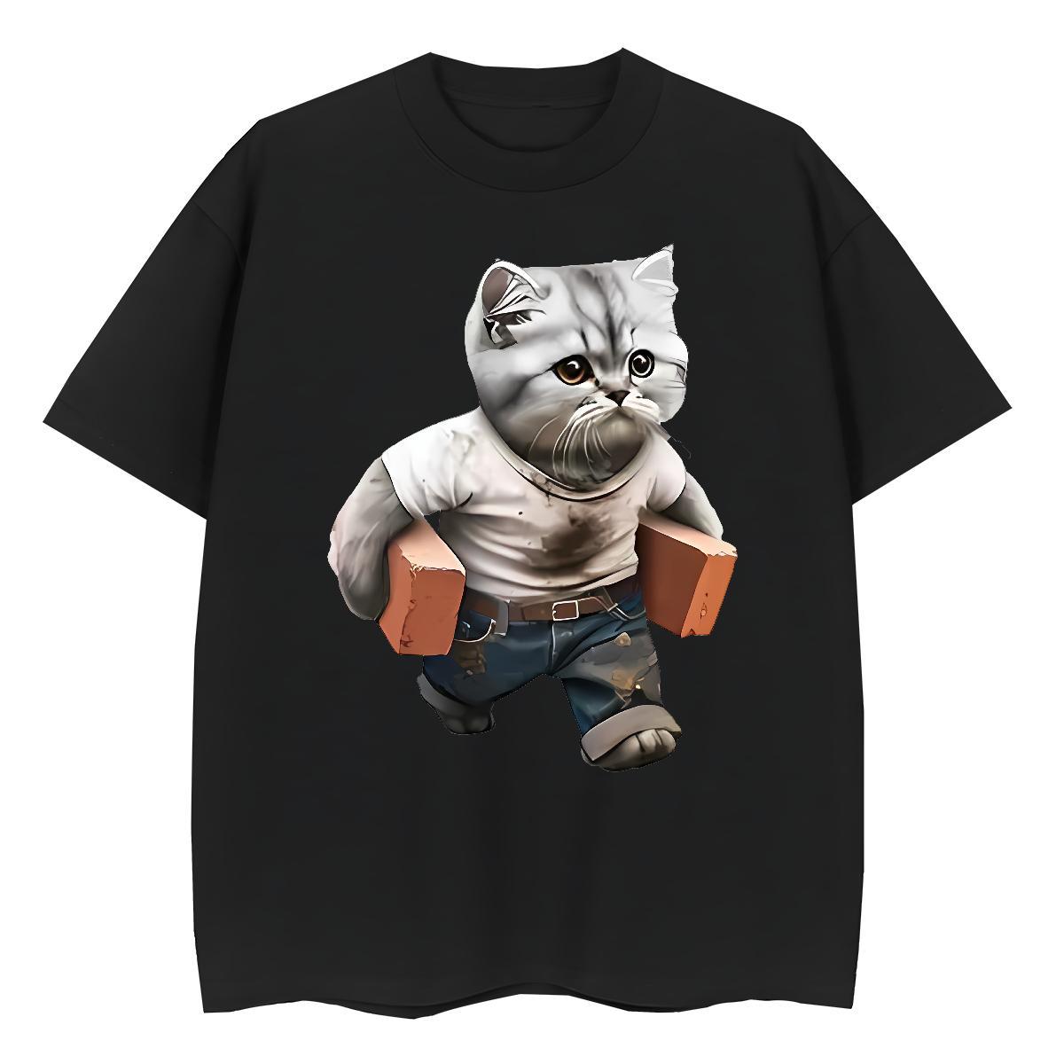Classic Couples T Shirts cat Daily Outfit 230g Cotton Clothes Breathable Crew Neck High Quality T Shirt For Man Customized Print