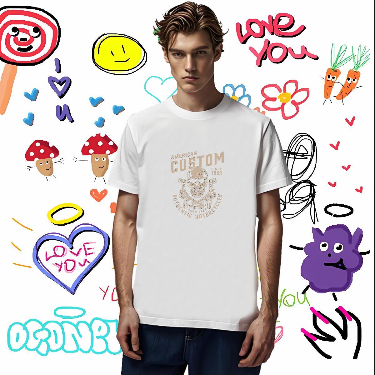 Loose Man T Shirts 100% Cotton 230g skull Street Wear DIY Logo Oversized Round Neck Short Sleeve Men Tops Tees 2024 Summer Top Tees