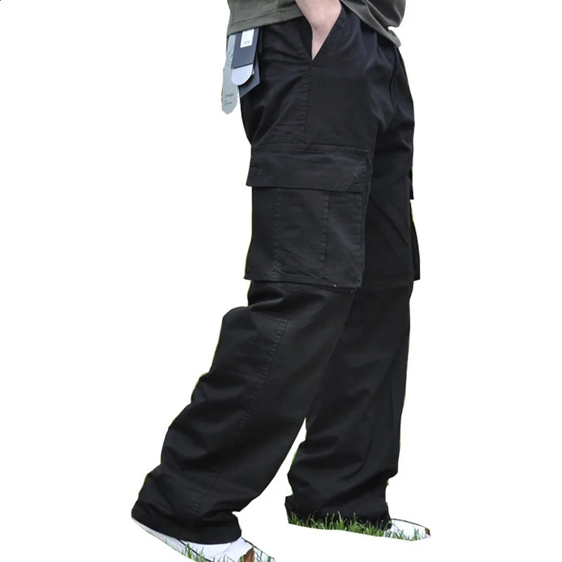 130KG Large Summer Mens Cargo Pants Cotton Pocket Size 8XL 9XL Autumn Loose Military Green Casual w240824