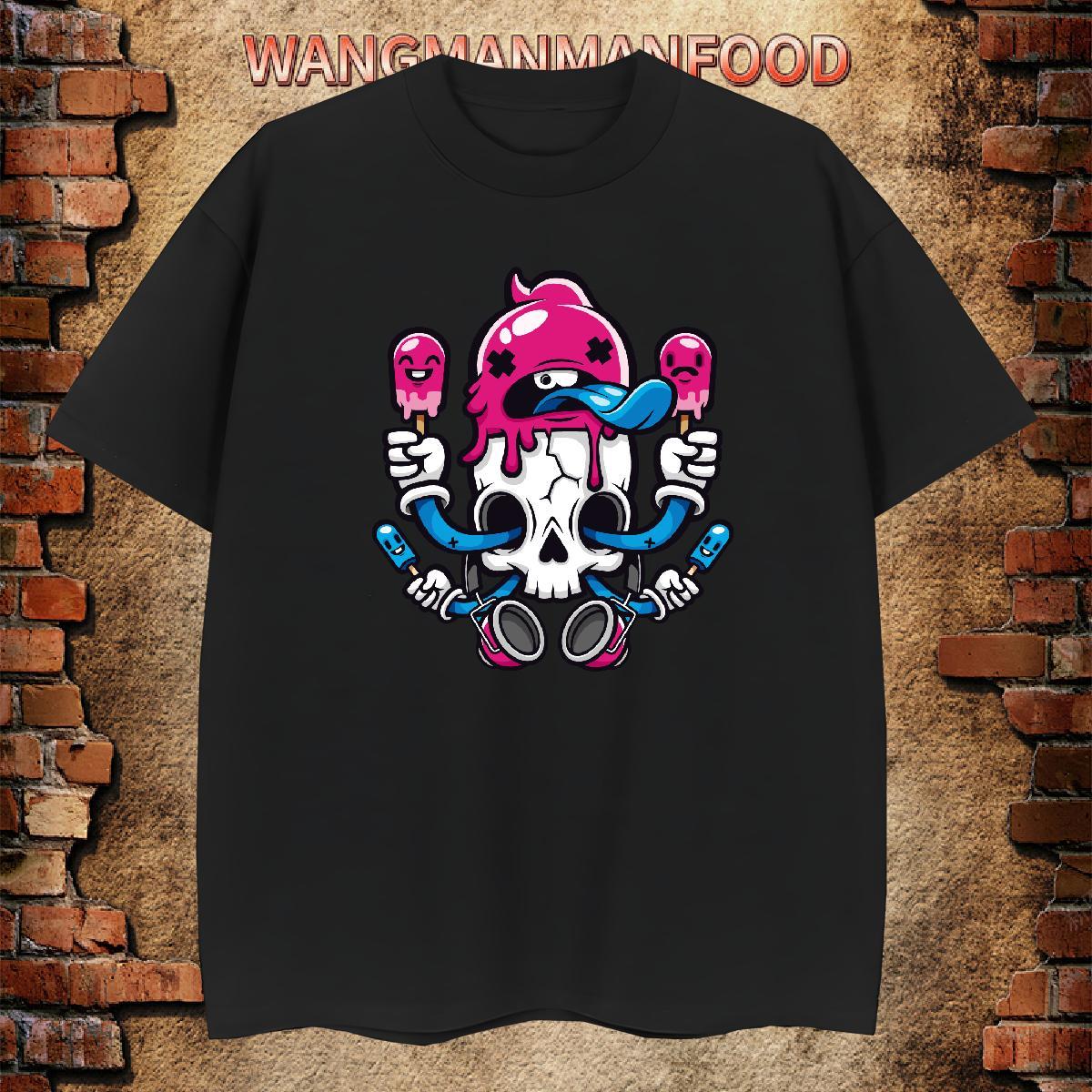 Popular Men T Shirts 230g Pure Cotton skull High Street Hip Hop DIY Crew Neck Breathable Tshirts 2024 DIY Tops