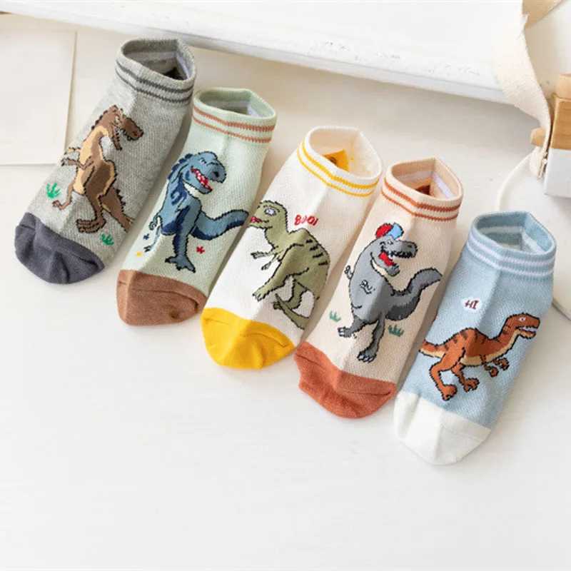 5 Pairs Boys Dinosaur Pattern Socks Comfortable Breathable Casual Soft Kids Socks CL240825