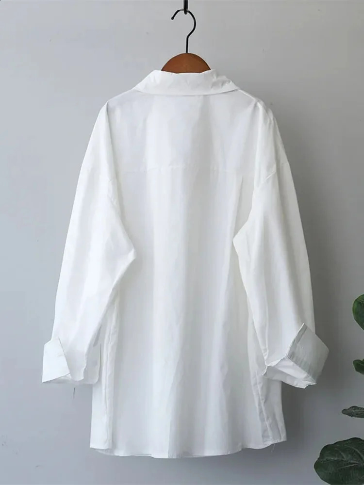 Casual Blouse Women Tops White Shirt Long Sleeve Turn Down Collar Button Up Causal Loose Oversized Cotton 100% Blue Tops 240823