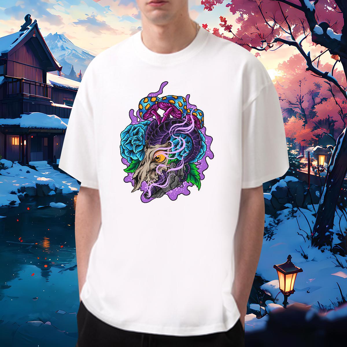 Loose Mens T Shirts 230g Cotton skull Casual Daily Wear Custom Print Oversized Crew Neck Tshirt for Man Woman DIY Tops
