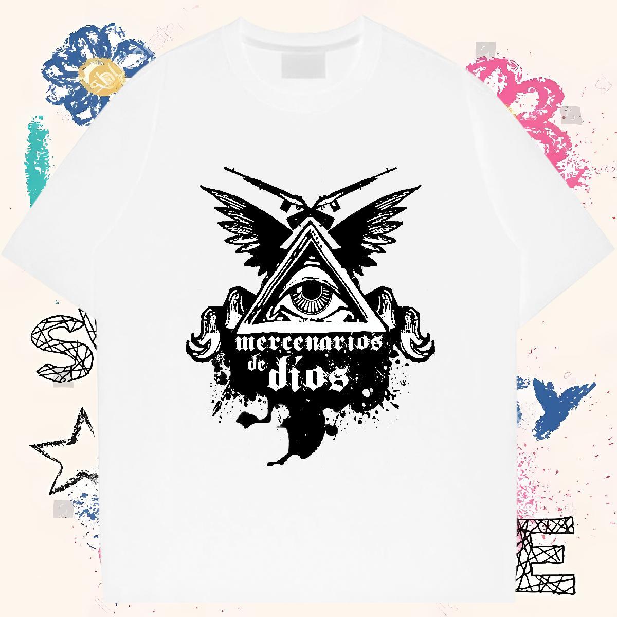 Comfortable Man T Shirts 100% Cotton 230g eye of the devil Summer Casual White Plus Size Breathable Tshirts 2024 Designer Tee Shirt