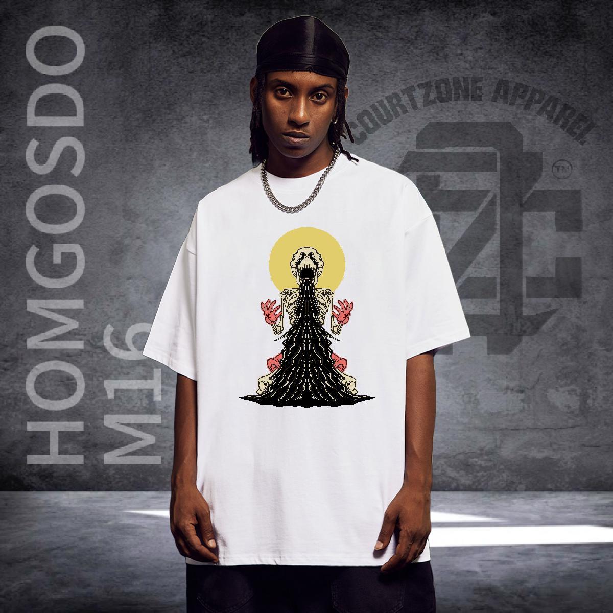Comfortable Men T Shirts 230g 100% Cotton skull Hip Hop Asian Size Breathable Short Sleeve Mens Tshirts 2024 Summer Tops Tees