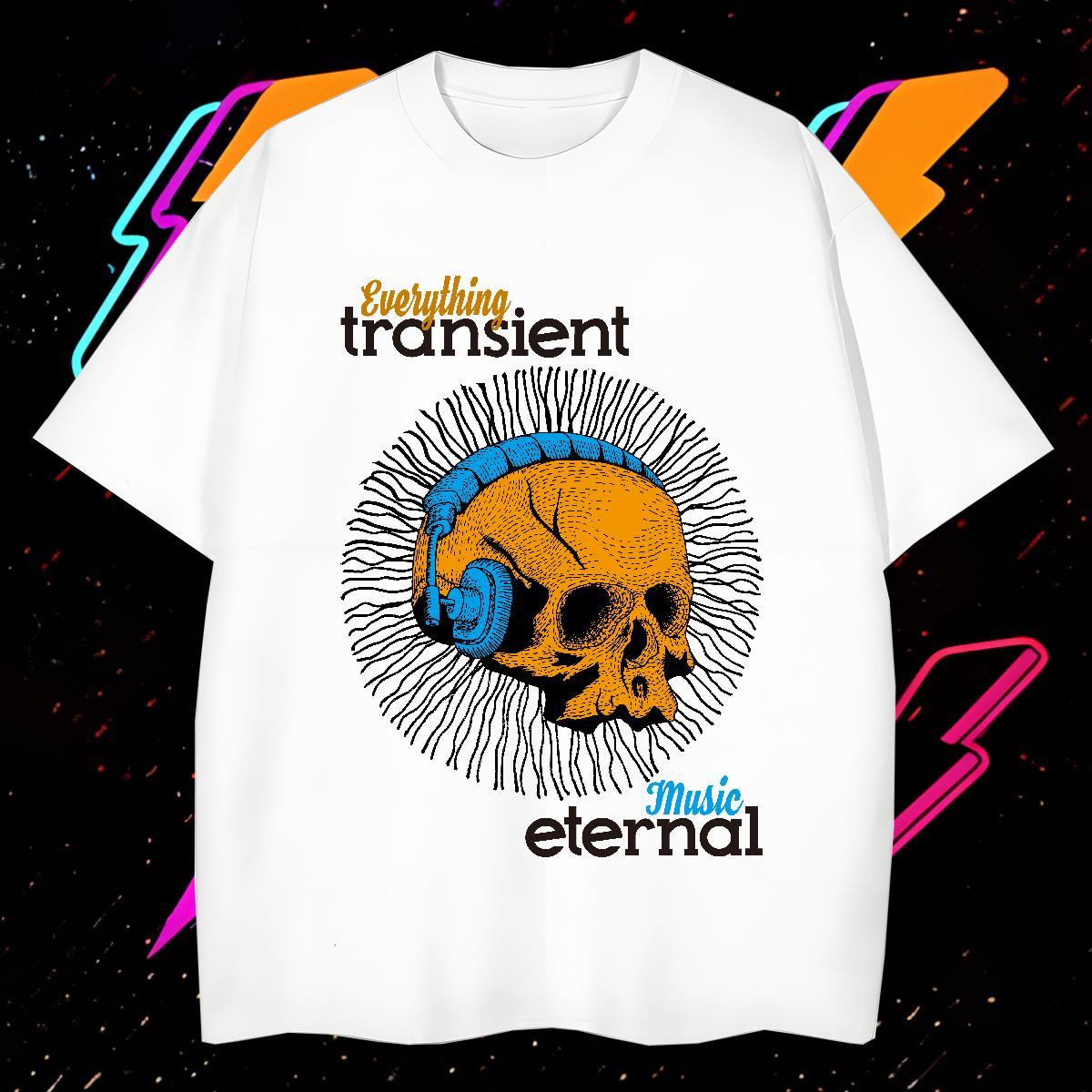 Soft T-Shirts 230g Cotton skull Beach Asian Size Breathable Crew Neck Tshirts Casual New Tops Shirt