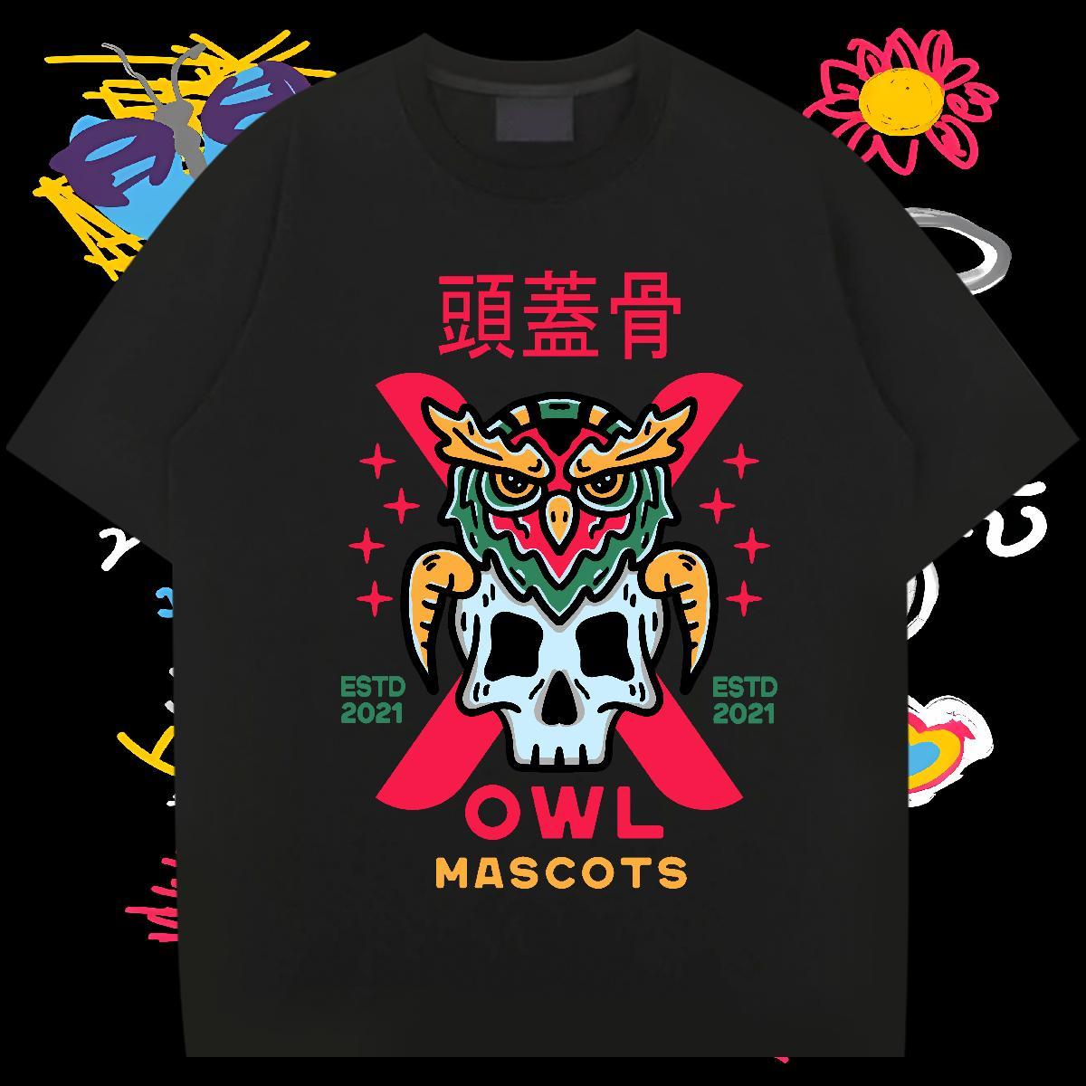 Comfortable Men T Shirts 230g Pure Cotton skull Street Wear Floral Print Breathable Tshirts Classic Casual Tees