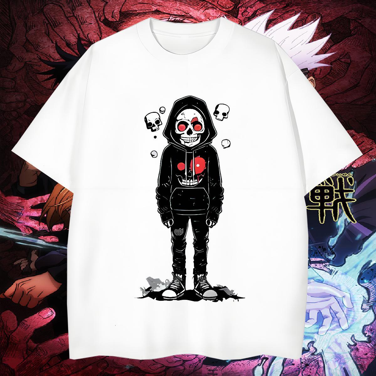Free Shipping Men T Shirts 230g Pure Cotton skull Casual Daily Wear Anime Print Breathable Soft Men Tops Tees Stylist Tees Shirts