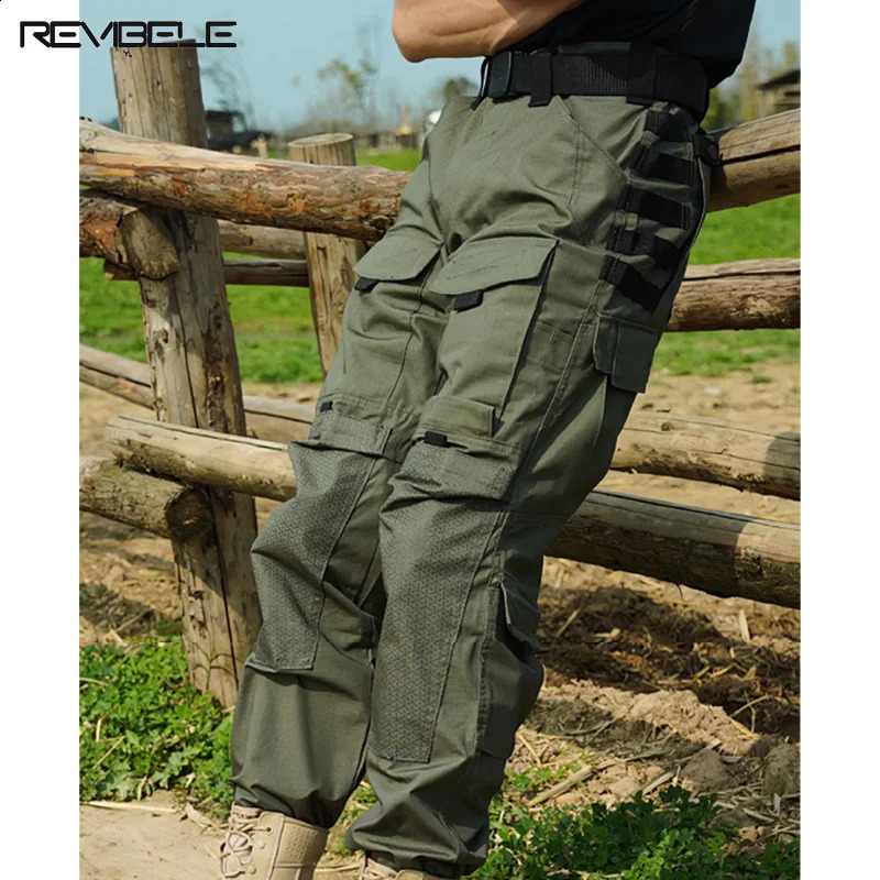 Wear resistant tactical pants mens military training multi pocket cargo handcart outdoor waterproof straight leg work 240823