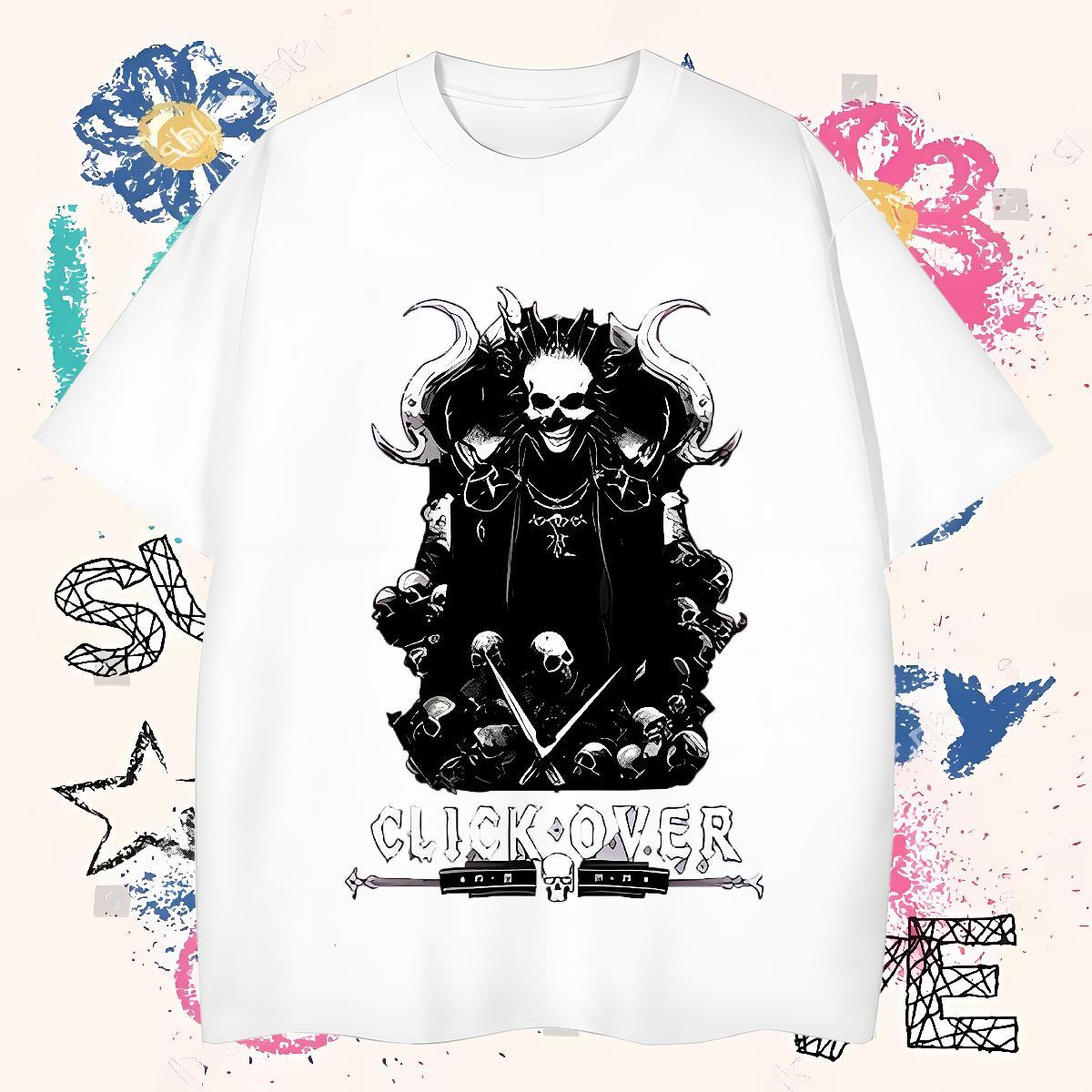 Loose T shirt 230g Pure Cotton skull High Street Hip Hop White Plus Size Round Neck Short Sleeve Men Tees Stylist Tshirts