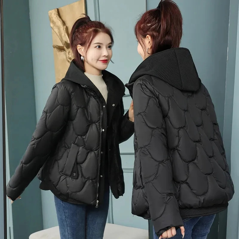Winter Womens Double Hooded Cotton Jacket Breadms Warm Thick Loose Park 240823
