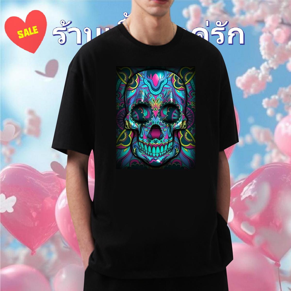 Unisex T Shirt For Man 230g Pure Cotton skull Street wear Hip Hop Custom Print Oversized Crew Neck Breathable Men Tshirts 2024 Designer Wear