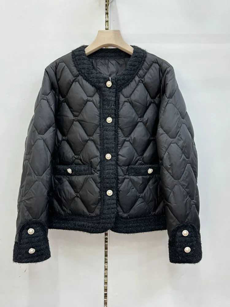 Women's Down Parkas Women Down Jacket 2024 Winter Long Slve Round Neck Loose Thick Coat Elegant Advanced Black White Warm Outwear Tops Y240824USQ