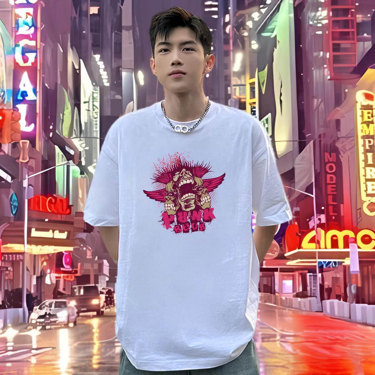 TOP Quality Mens T Shirts 230g Pure Cotton skull Street DIY Crew Neck Men Tshirts Wholesale Clothes