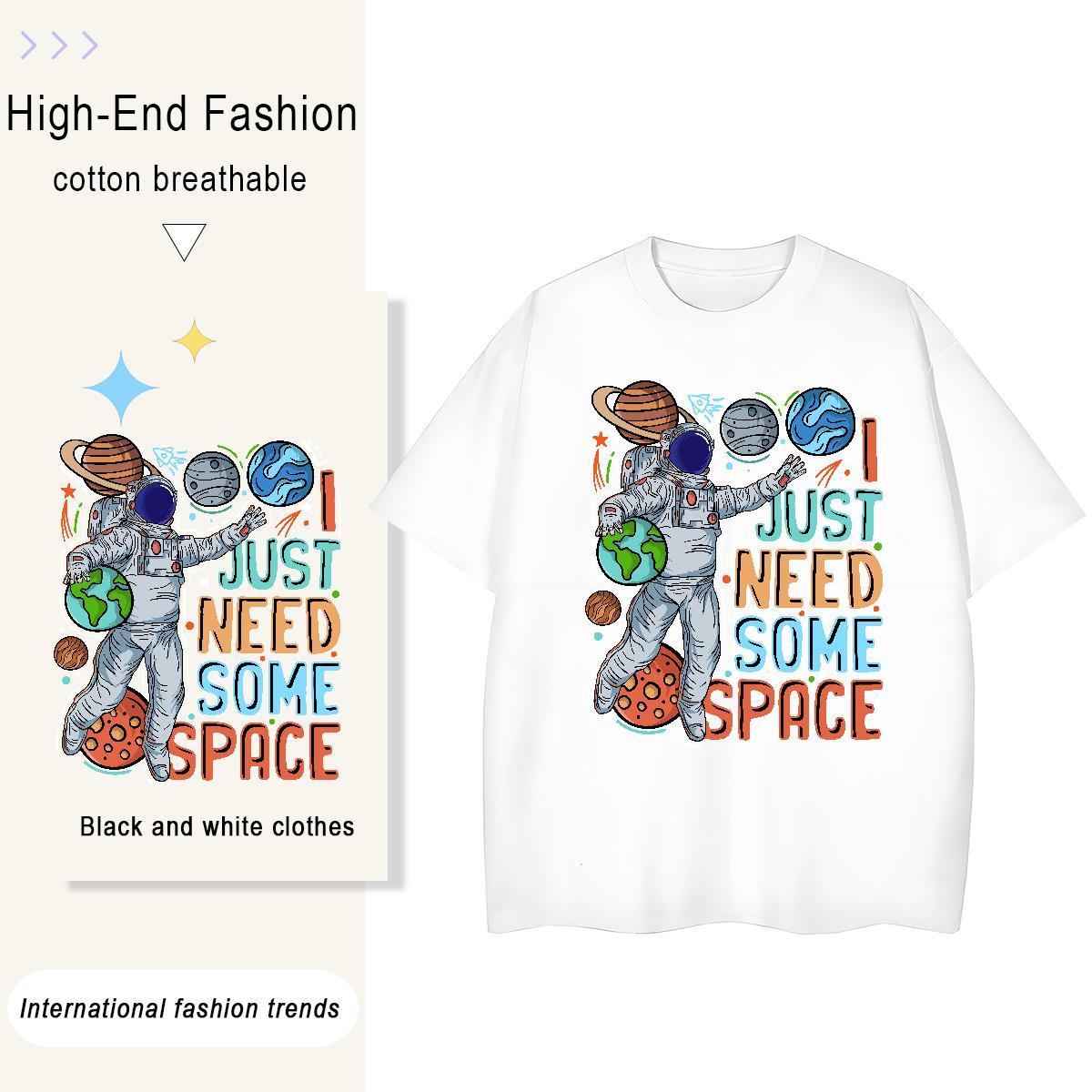Brand Womens Tshirts 230g Pure Cotton cosmonaut Beach T shirt Breathable Crew Neck Floral Print Wear