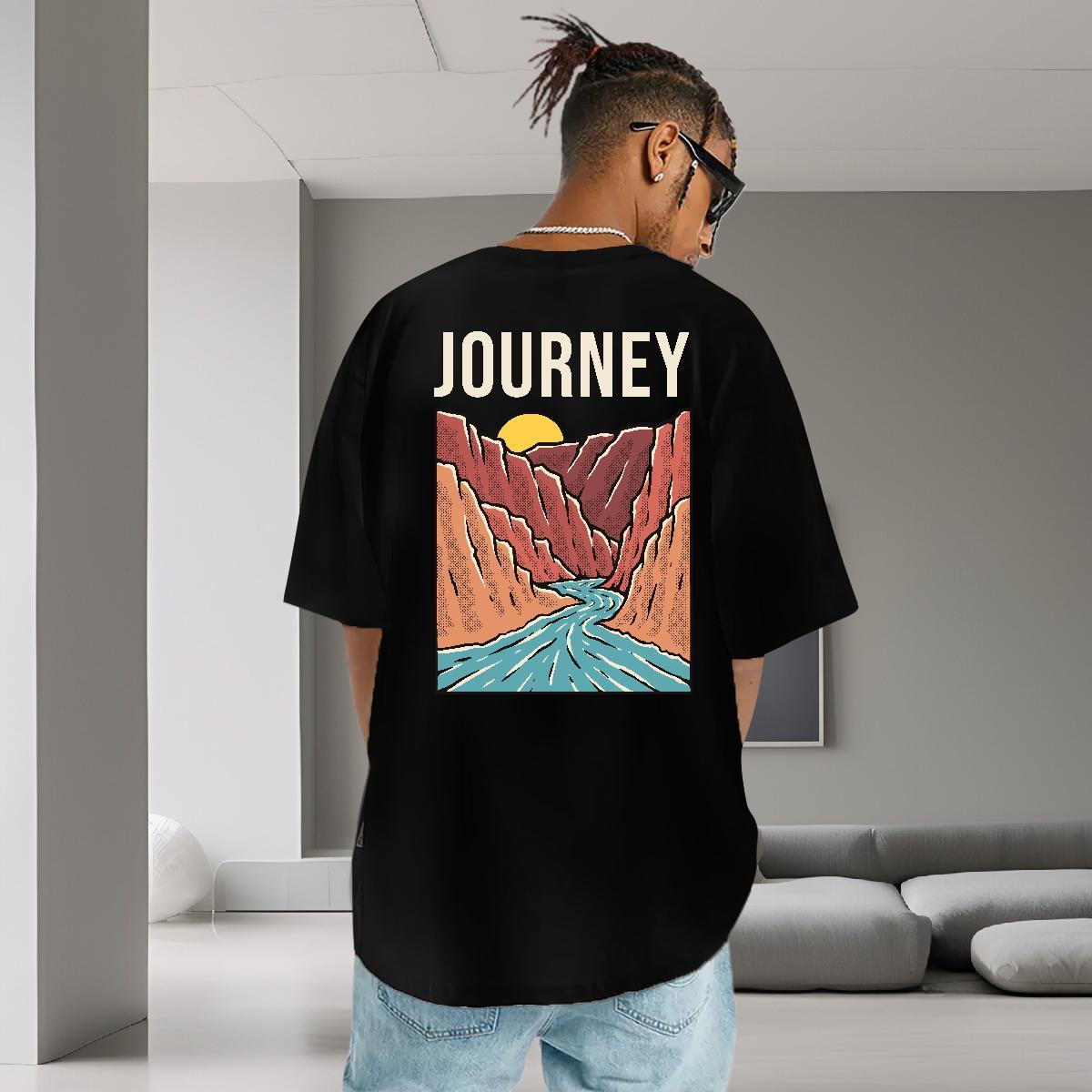 Wholesale T shirt 100% Cotton 230g mountains Daily Outfit Floral Print O-Neck Short Sleeve Men Clothes T-Shirt New Arrival Tops