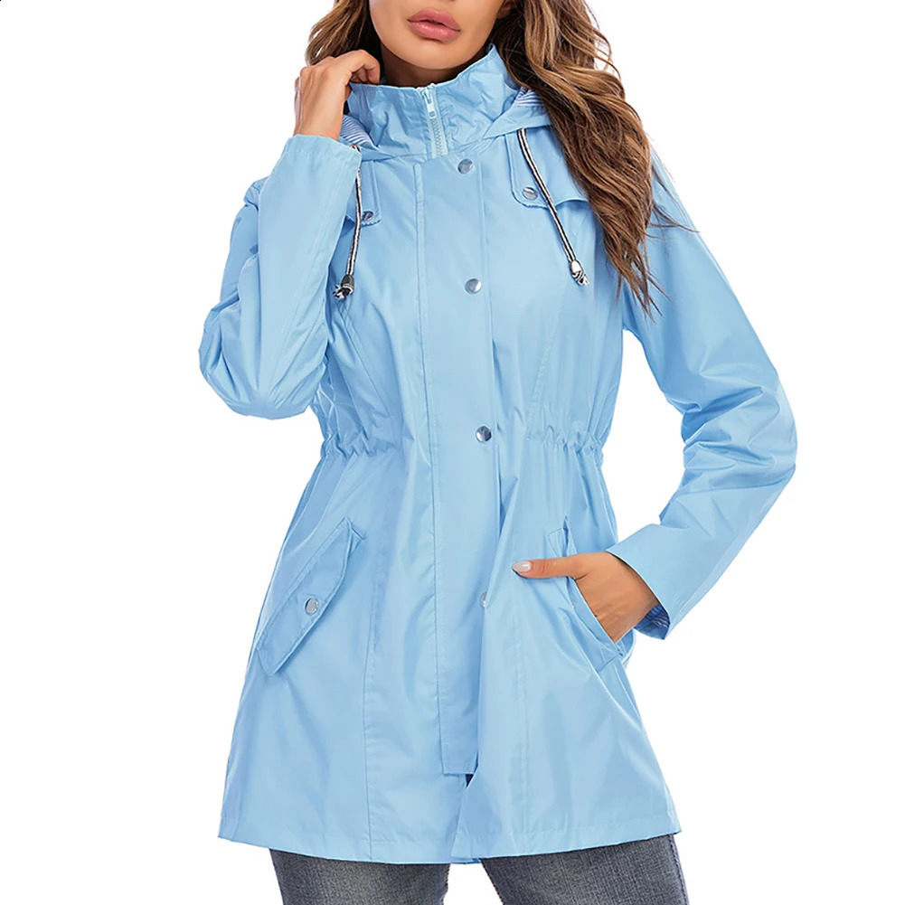 High quality womens jacket outdoor waterproof hooded raincoat jacket womens windproof jacket womens raincoat 240824
