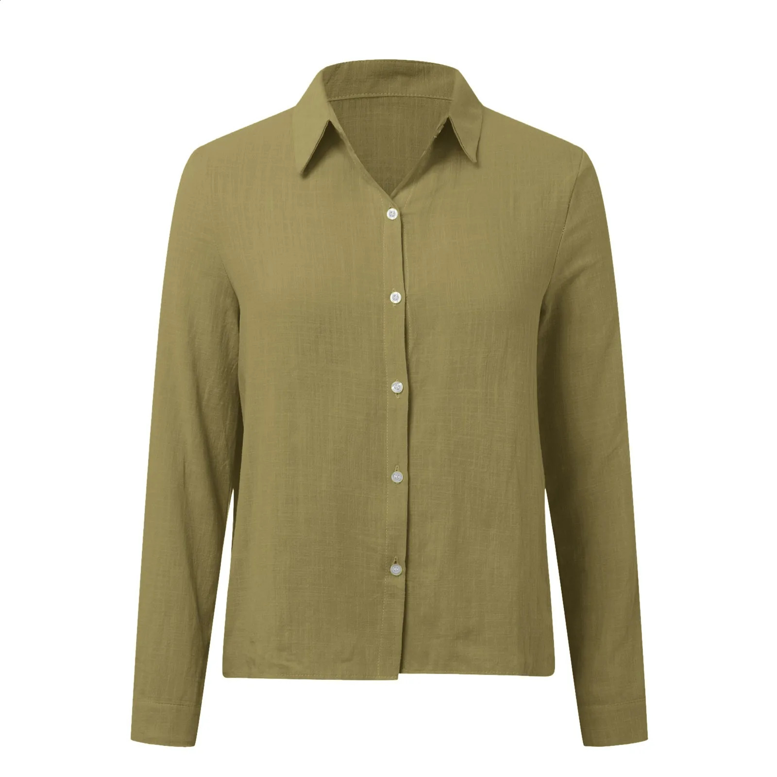 Solid Colour Shirt Womens Shirt Casual Loose Long Sleeve Shirt Blouse Fashion Korean V Neck Button Versatile Tops Blouse 240823