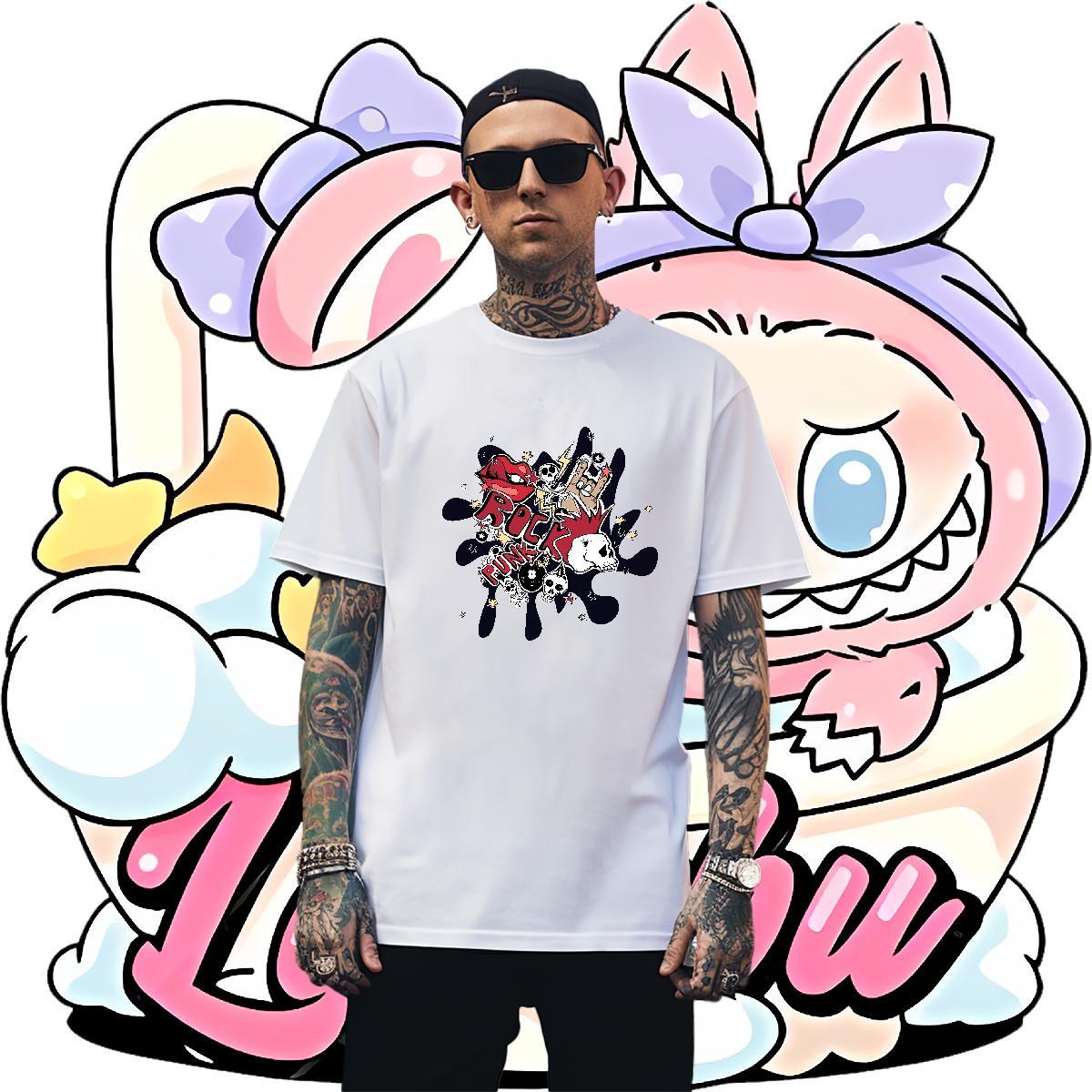 Popular T Shirt For Man 100% Cotton 230g skull Anime Printing Street Custom Big Size Breathable Crew Neck Tshirts 2024 Designer Tees