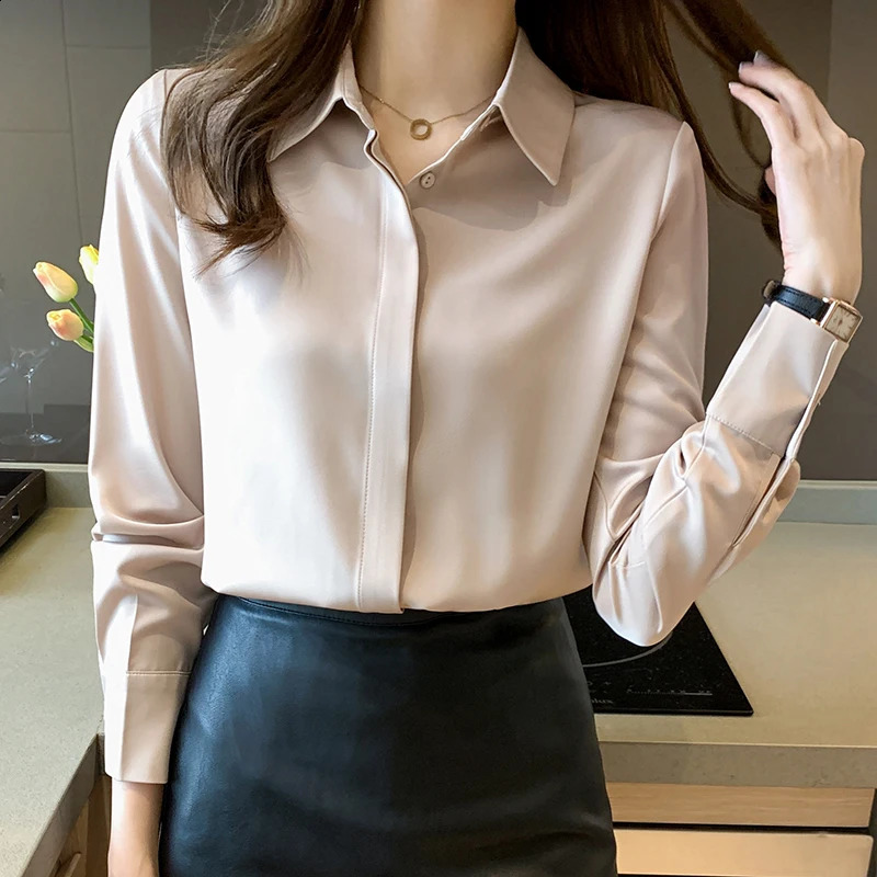 Spring and Summer Womens Long Sleeve Professional Solid Chiffon Shirt Women Tops Blouse Women Camisas De Mujer C348 240823