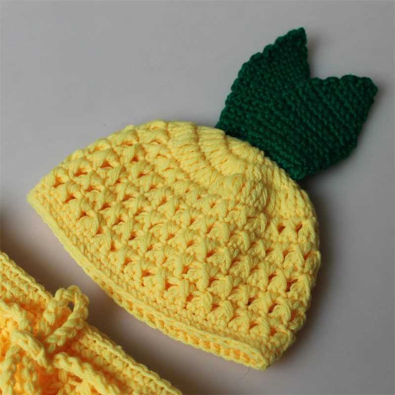 Baby Photography Props Pineapple Clothing Sets Newborn Boy Girl Photo Shoot Swaddle Outfit Crochet Sleeping Bag Hat Unisex M240824