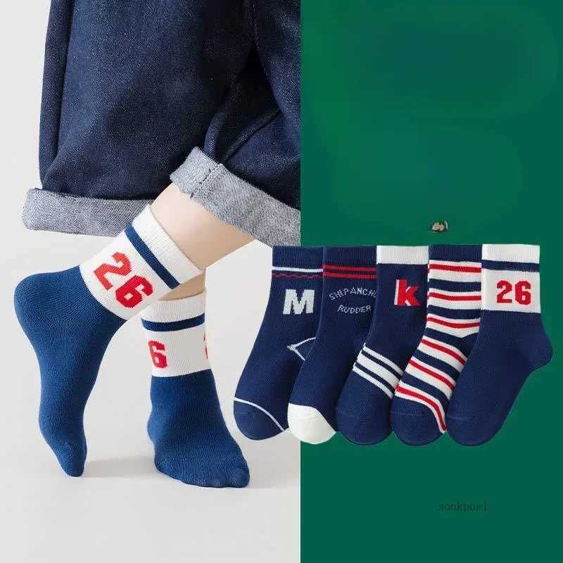 5 Pairs Kids Boys Socks Tennis Series Children Sport School Students Socks Spring Autumn Soft Cotton Toddler Mid Tube Sock CL240825