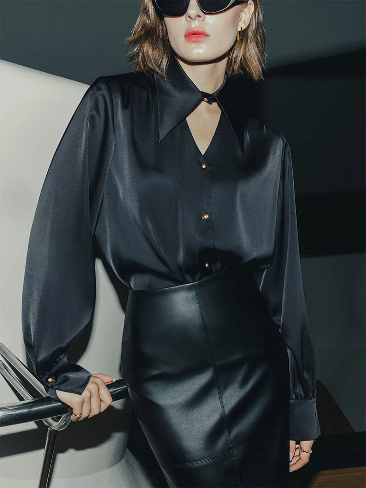 CNYISHE Solid Button Blends Sexy Club Women Shirts Long Sleeve Turn-down Collar Fashion Blouse Regular Female Casual Tops Tees 240823