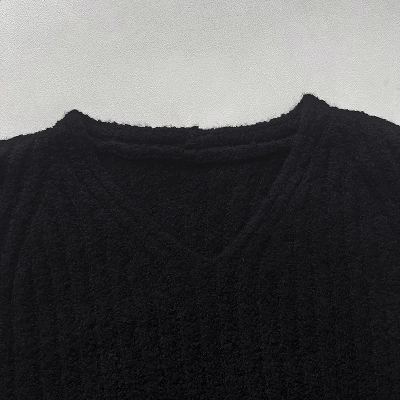 Autumn and Winter Tweed Yarn Wool V-neck Elastic Slim Long-sleeved Knitted Long Dress for Women 240824