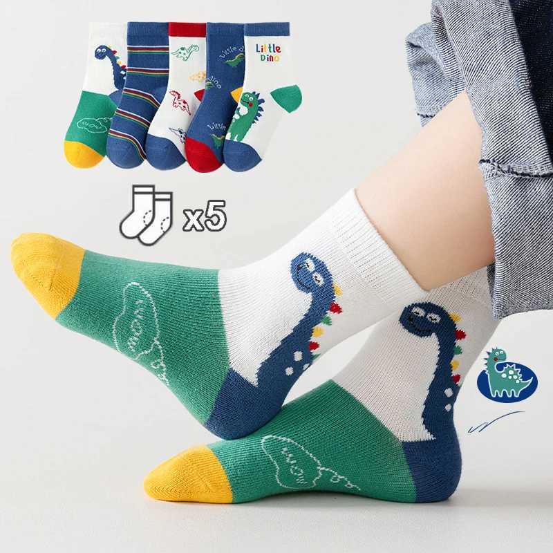 5Pairs/lot Children Socks for Boys Cotton Cute Outdoor Travel Sports Socks Animal Dinosaur Causual Sports Clothes Accessories CL240824