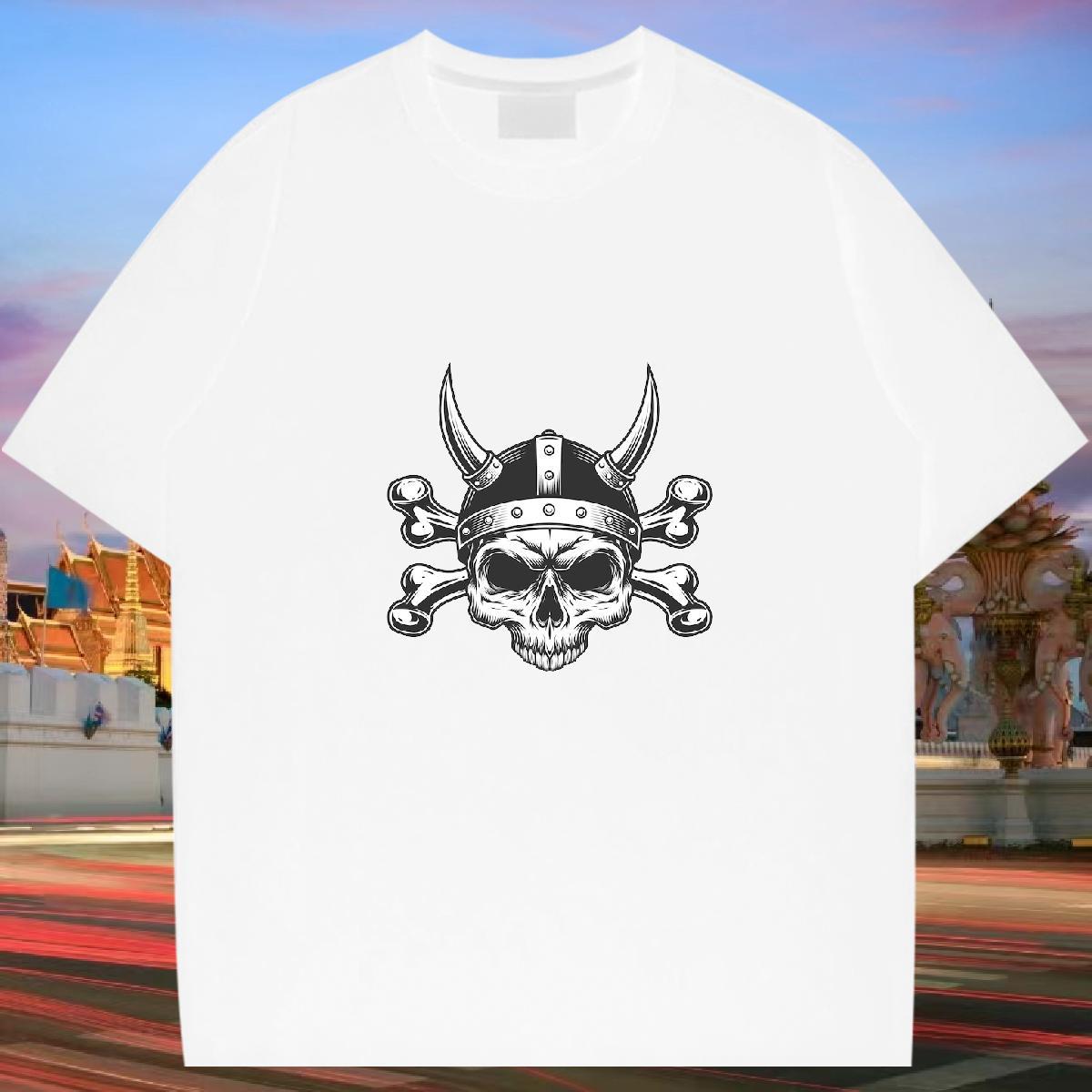 Classic Mens T Shirts 230g Cotton skull Street Wear Anime Print Crew Neck Breathable Men Tees Classic Casual Tops Shirt