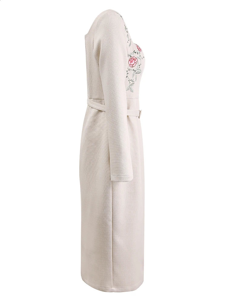 IEQJ French Niche Womens Dresses Square Collar Long Sleeve Flower Embroidery Tweed Dress Fashion Clothing 3WQ7763 240824